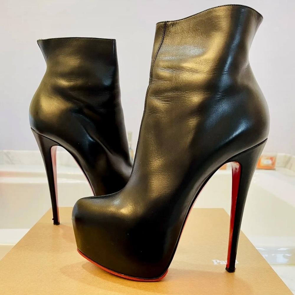 Christian Louboutin Daf Daffodil Boots Calf Black 160 Heel 38.5/8.5 Booty Shoe